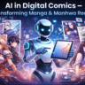 AI in digital comics transforming manga and manhwa reading with futuristic robot and illustrated characters
